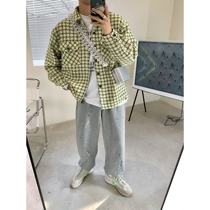 Attitude 2021 Spring Loose Profile Contrast Thick Plaid Plaid Shirt Coat Men Retro Hong Kong Taste Jacket