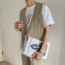 About to be sold out# niche strap design sense jacket solid color suit vest Korean version ins Net red shoulder mens clothing