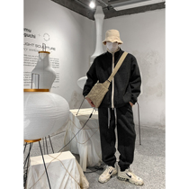 Value Clearance #HOZI Autumn Winter New Stand-up Collar Casual Sports Suit Wool Material Coat Mens Trend