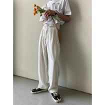 Value clearance# summer new waist fold design sense niche loose hanging feeling solid color casual West pants men