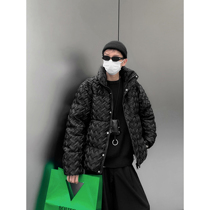 HOZI winter solid color down jacket pleated woven fabric straight neck thermal jacket mens trend warm short outerwear