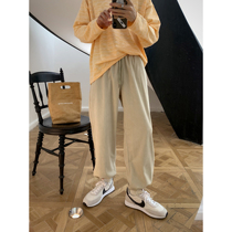 Value clearance# winter plus velvet thickened vertical stripes wide legs draw rope khaih black sweatpants suit men