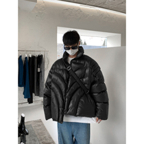 HOZI Winter New Trendy Black Cotton Coat Geometric Textures Design Superior Warm Jacket Trendy Cotton Suit Men