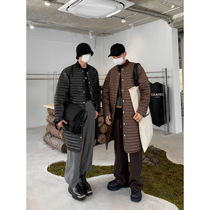 Value Clearance #HOZI Fashionable Thin Long Cotton Jacket Horizontal Strip Winter Over-the-Knee Cotton Jacket Warm Jacket Simple Men