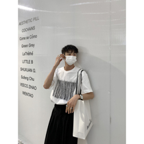 Value clearance #2021 summer trend Joker Korean wind tassel printing niche design sense T-shirt men short sleeve ins