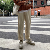 Value clearance# Spring and autumn retro trend striped corduroy pants mens straight loose wide leg casual trousers