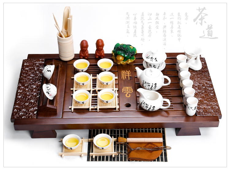 ZongTang ceramic kung fu tea set home European modern solid wood tea table xiangyun tea tray teapot tea cups