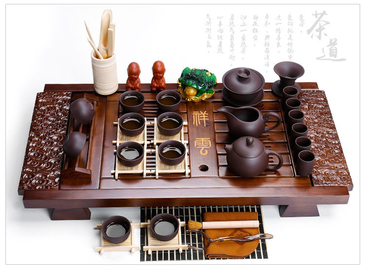 ZongTang ceramic kung fu tea set home European modern solid wood tea table xiangyun tea tray teapot tea cups