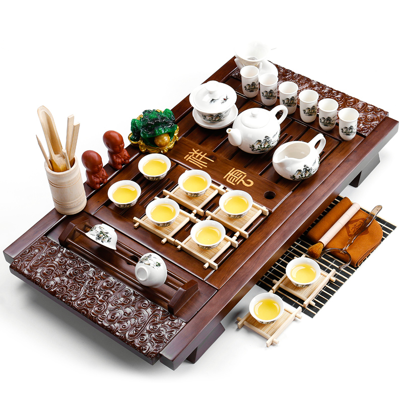 ZongTang ceramic kung fu tea set home European modern solid wood tea table xiangyun tea tray teapot tea cups