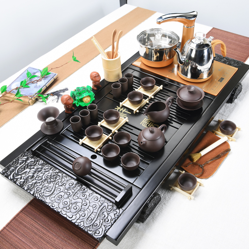 Purple sand tea sets tea tray ebony wood household ceramic cups kung fu tea tray, tea tea Japanese automatically