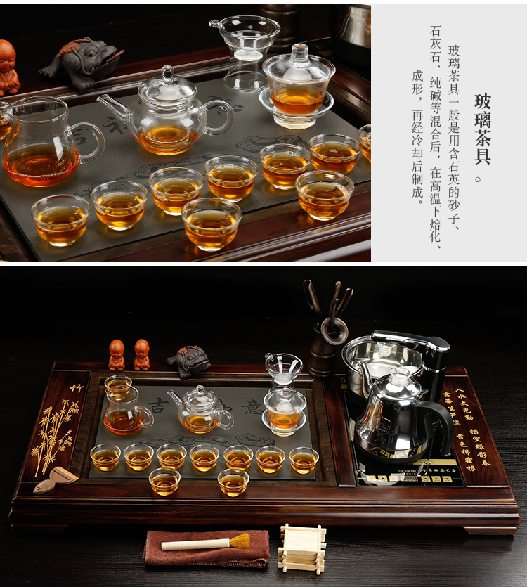 Ceramic purple sand tea set tea sets tea taking sharply home automatic integrated electric magnetic furnace stone solid wood tea tray