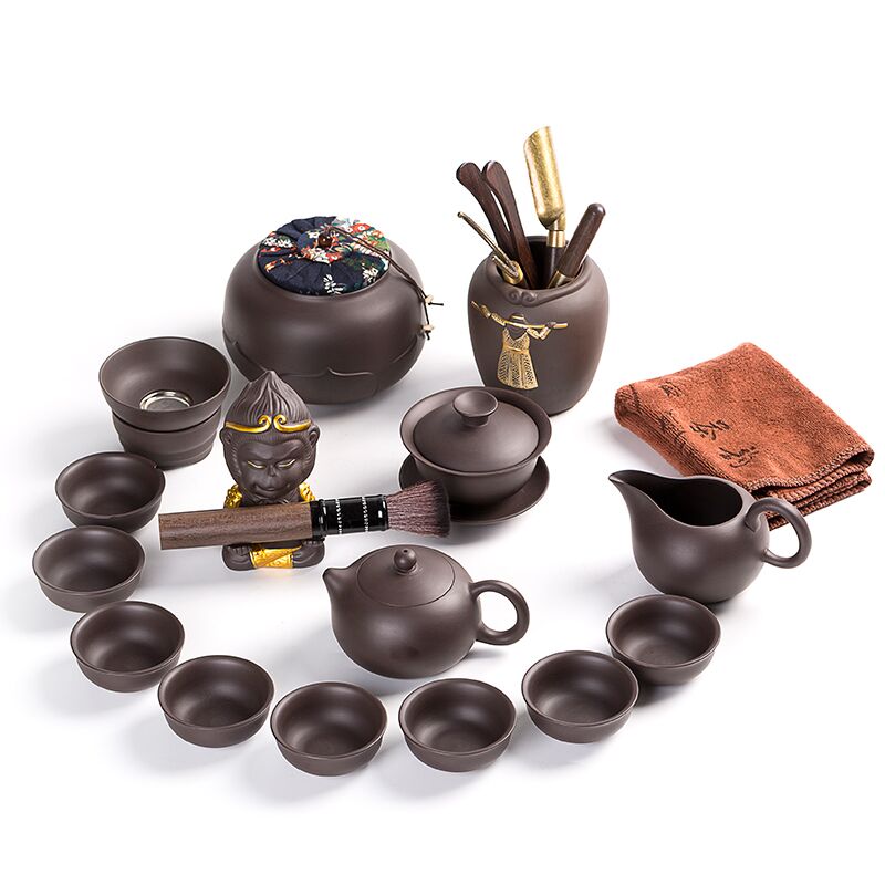 Purple sand tea set home tea tea ceramic teapot teacup solid wood tea tray tea tea set is contracted