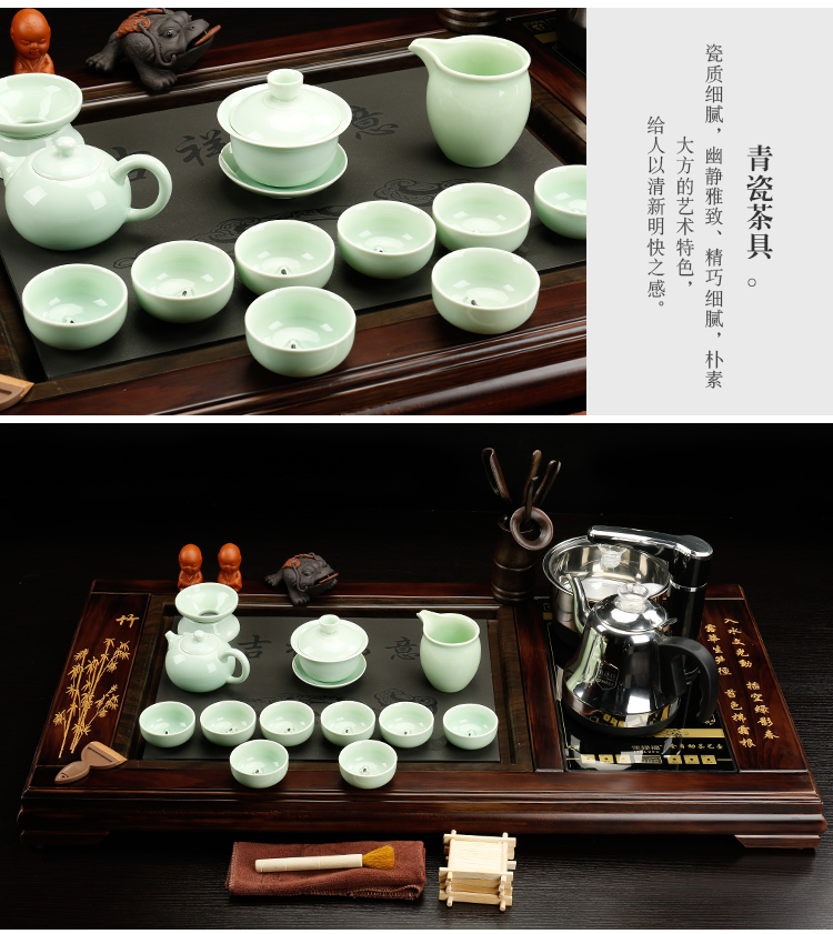 Ceramic purple sand tea set tea sets tea taking sharply home automatic integrated electric magnetic furnace stone solid wood tea tray