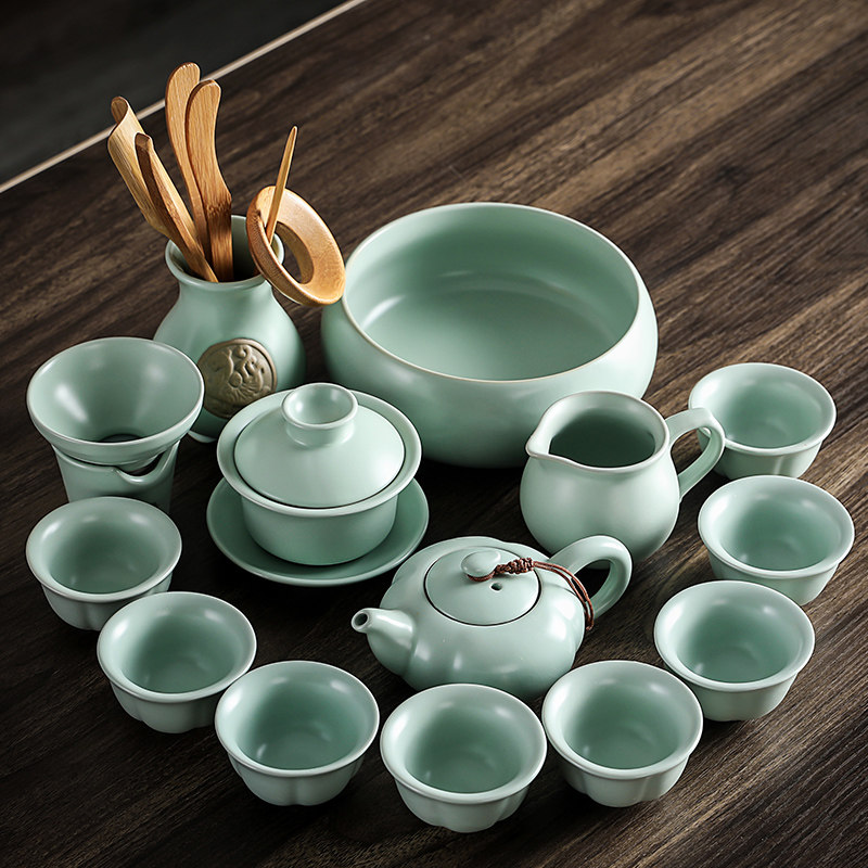 Ru kiln tea set home high-grade ceramic ice cracked office reception teapot tea cup tea cup tea ceremony