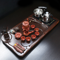 Household tea set set automatic induction cooker four-in-one Kung Fu purple sand ebony wood tea tray large simple tea ceremony