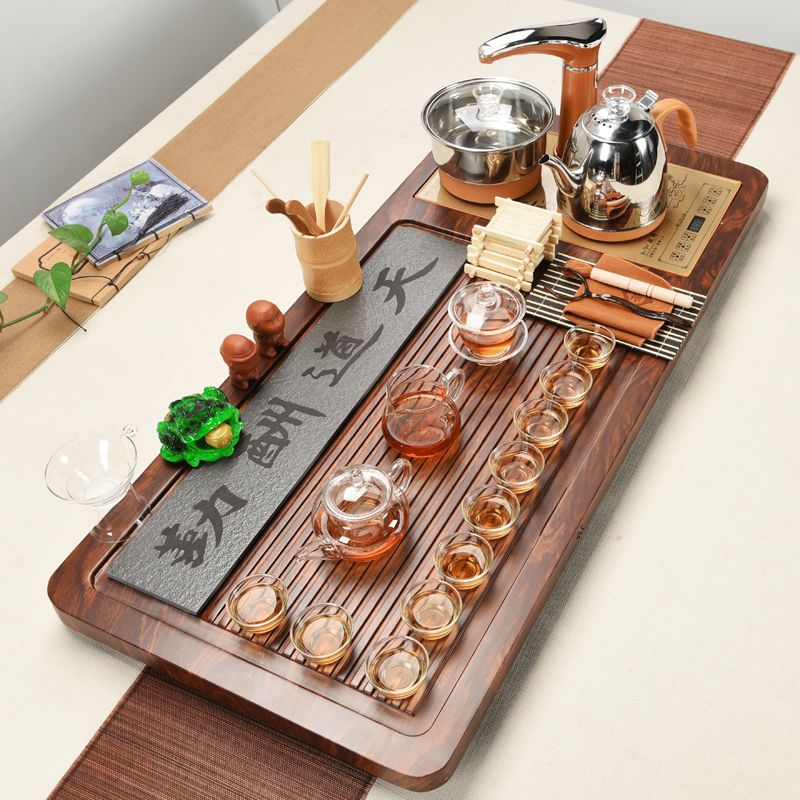 ZongTang tea set suit household contracted and I tea four one solid wood tea tray tea purple sand pottery and porcelain tea set