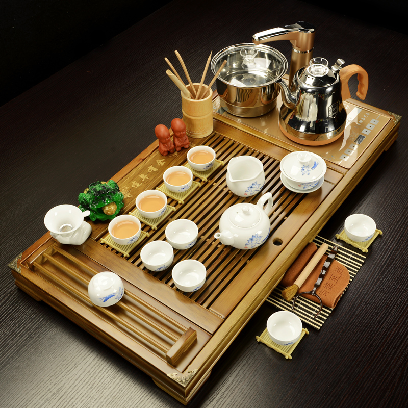 Purple sand tea set household contracted sitting room office solid wood tea tray was kung fu tea tea tea set