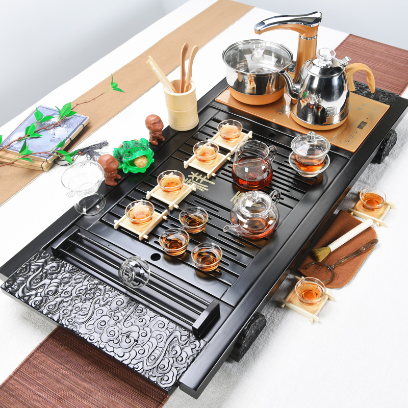 Purple sand tea sets tea tray ebony wood household ceramic cups kung fu tea tray, tea tea Japanese automatically