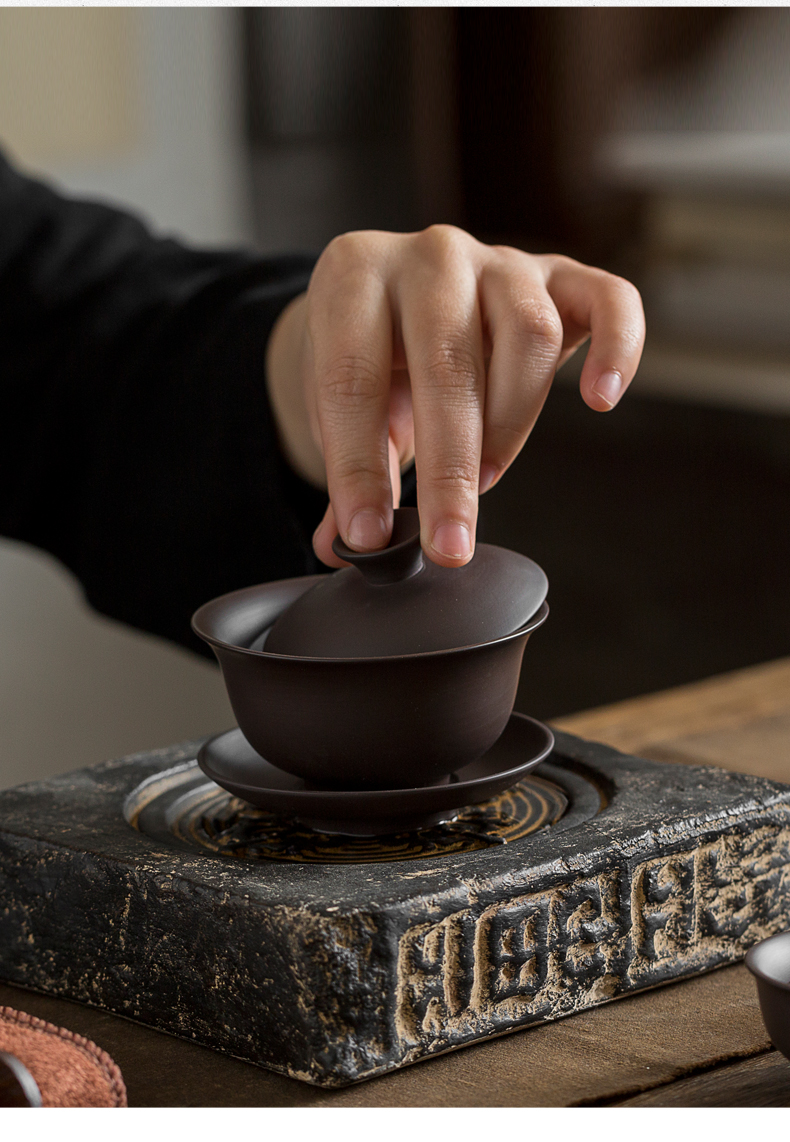 Purple sand tea set home tea tea ceramic teapot teacup solid wood tea tray tea tea set is contracted