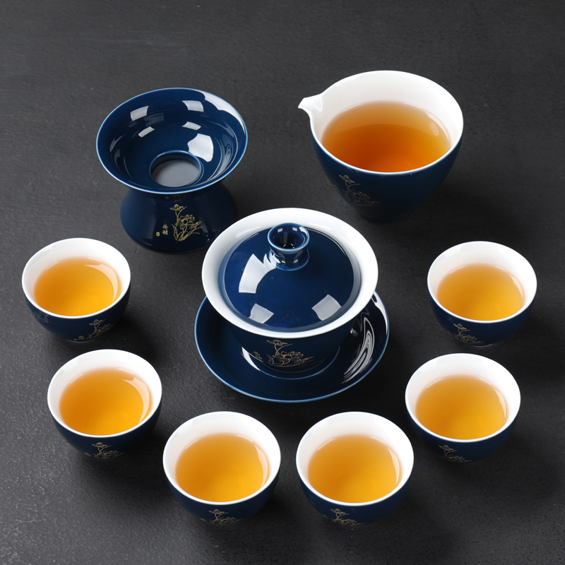 Japanese kung fu tea set home office with tea tray tea table ji blue glaze ceramic tureen teapot teacup