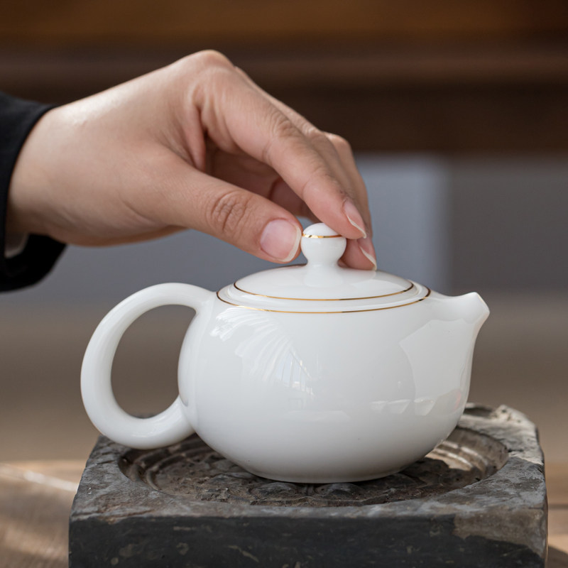 Sketching goat fat jade Porcelain Defied White Porcelain Teapot Tea Siesch Pot small No. Kung fu tea furniture cover group Home Chinese
