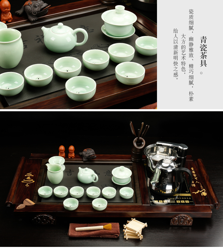 Ceramic purple sand tea set tea sets tea taking sharply home automatic integrated electric magnetic furnace stone solid wood tea tray