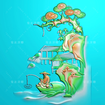 S0277 landscape brand cloud pine tree landscape figure Sun jade carving relief picture jdp