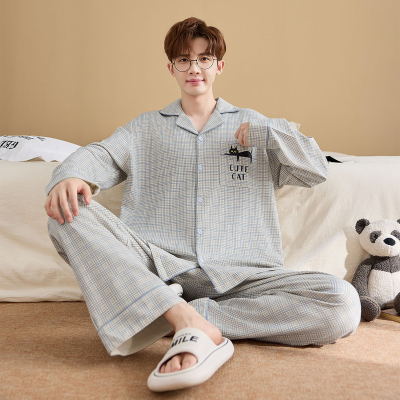 Extra Large Size Men's Pajamas Plus Size 150kg for Overweight Men, Home Wear Set, Cardigan, 100% Cotton Fabric, Autumn Extra Large Size Men's Pajamas Plus Size 150kg for Overweight Men, Home Wear Set, Cardigan, 100% Cotton Fabric, Autumn
