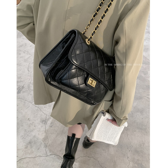 Xiaoxiang style rhombus chain bag autumn and winter women's 2023 new trendy tote bag versatile ins large capacity commuter bag