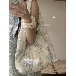 Lace Butterfly Canvas Bag Women's 2024 New Trendy Korean Style Literary Tote Bag Student Class Large Capacity Bag