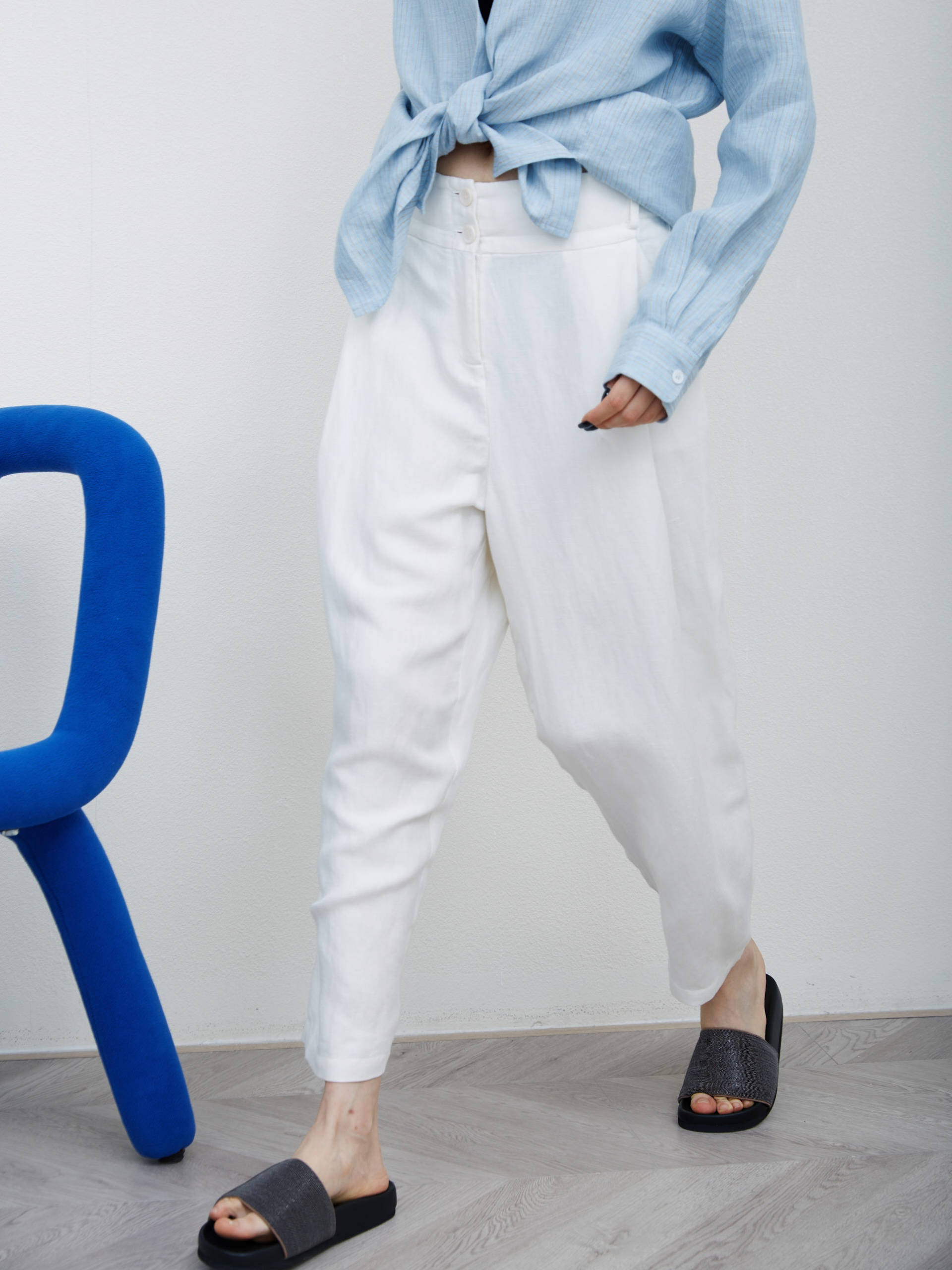 Love imported silk flax high - end white Harlen nine pants breathable pear - shaped casual radish pants female summer