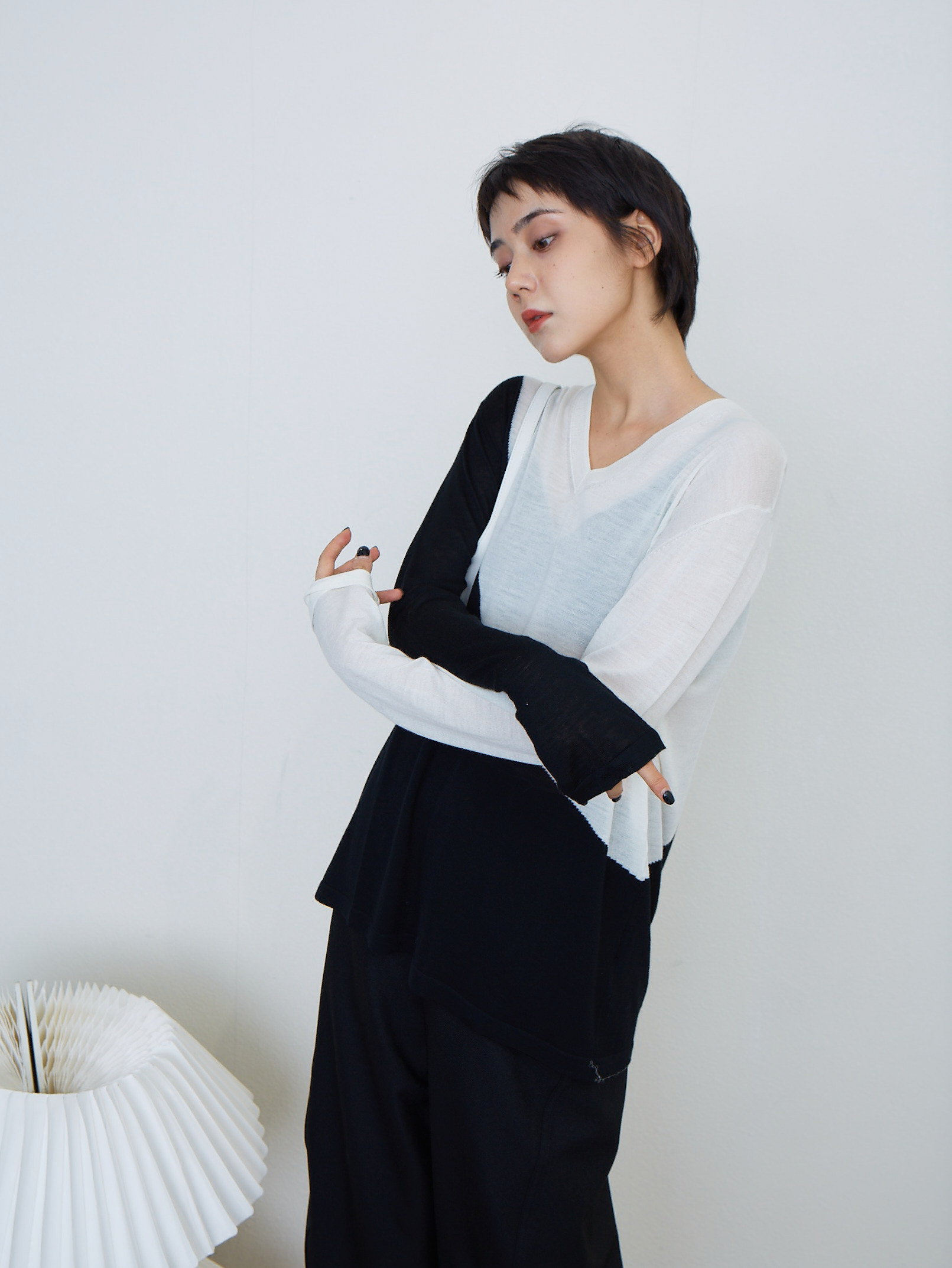 Fashion plus minor colour crash ultra - thin V - collar sun - sun - lazy air - conditioned wool knitted shirt