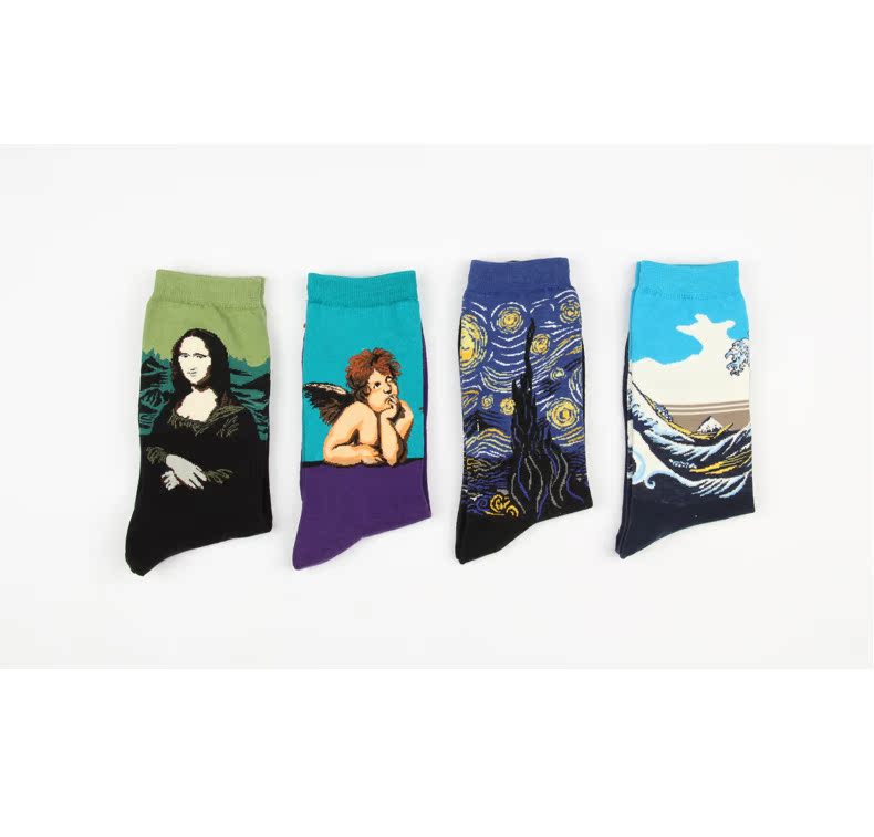 Nghệ thuật retro trừu tượng sơn dầu van Gogh sao không khí vớ dài vớ nữ vớ cotton vớ thủy triều nam và nữ đôi vớ - Vớ bông tất nữ hàn quốc