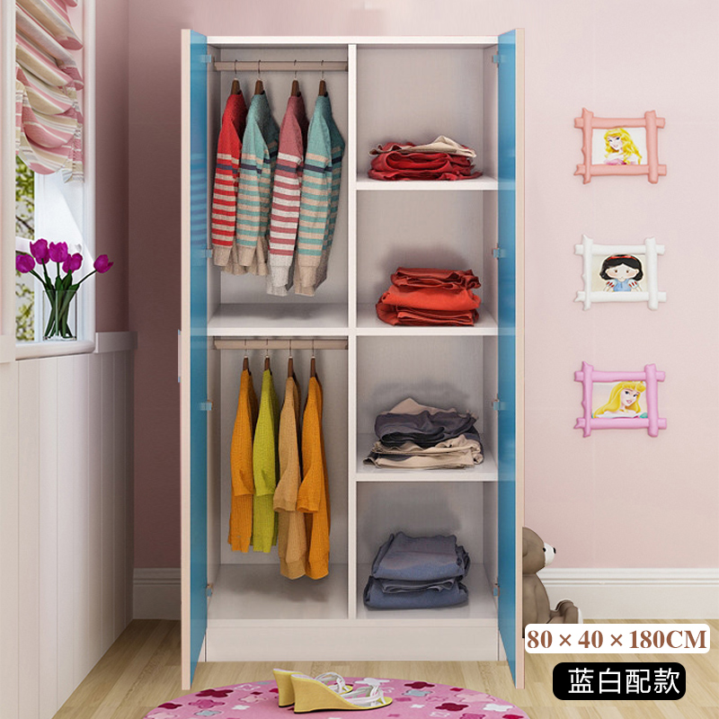 Wardrobe Children's solid wood simple simple modern economical home bedroom single dormitory Two-door small hanging wardrobe