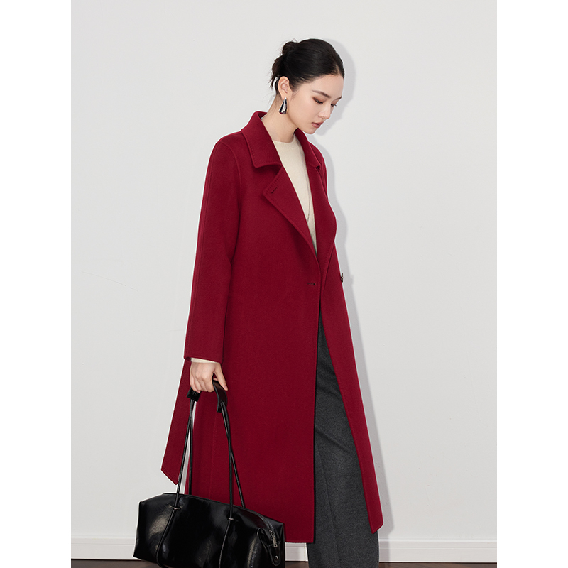 Right Shoulder Sleeve Pure Cashmere Coat for Women, Single-Button Manuela Style, Mid-Length Double-Sided Cashmere Coat, New for Autumn and Winter