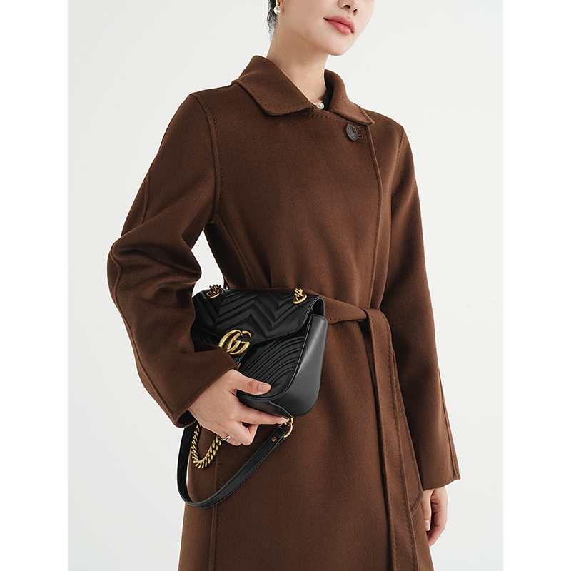 2025年新作 100%ピュアカシミヤ ミディアム丈 ダイヤモンドカシミヤ マヌラ ダブルフェイス カシミヤ コート レディース