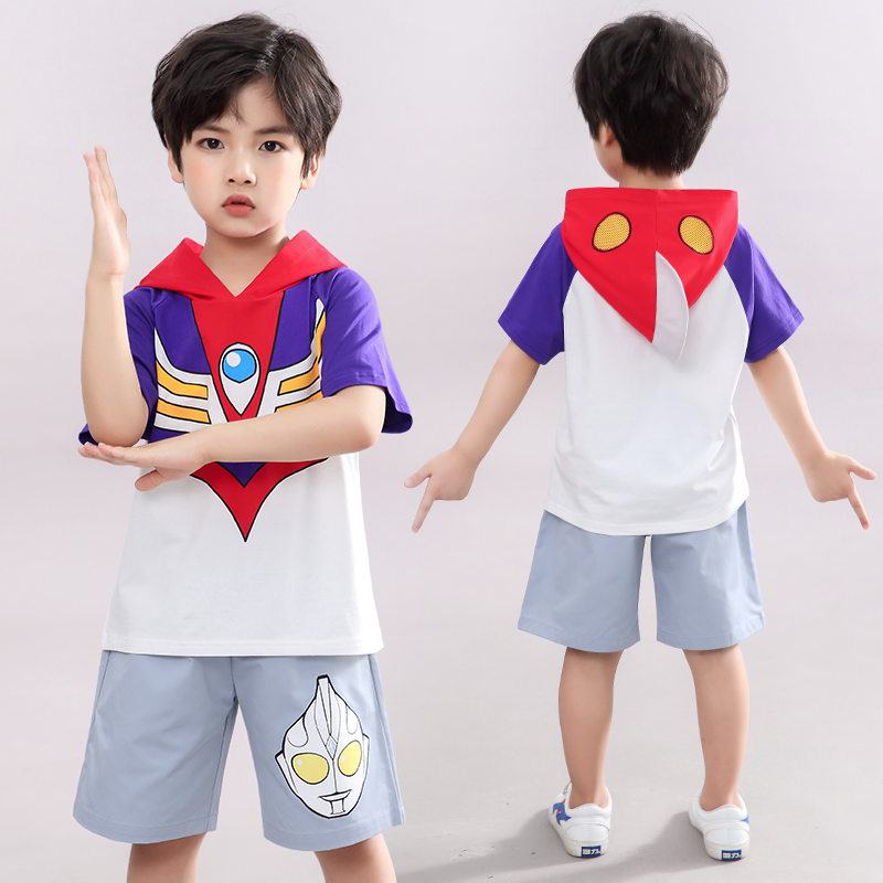 Ultraman Autman Clothes Children Summer Clothing Boy Short Sleeve Suit 2022 New Handsome Summer Boy Clothing Tide