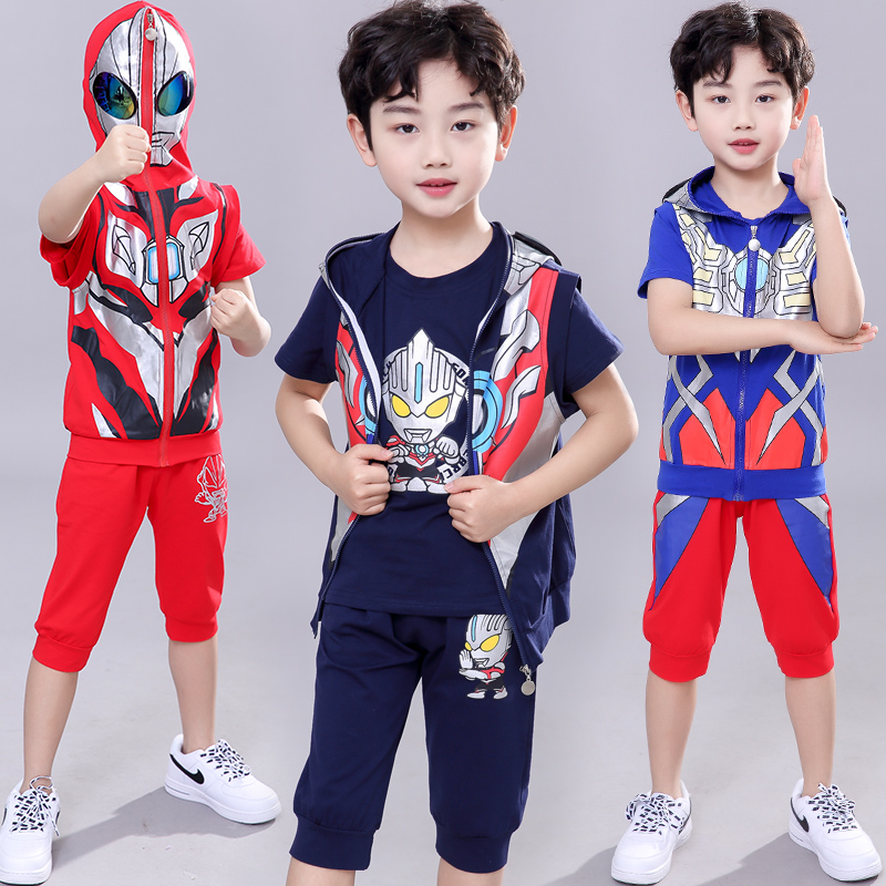 Ottman Clothes Children Summer Suit Boy Summer Suit Short Sleeve Summer Spider Man Boy Clothing Tide Boy Three Sets