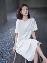 2022 Summer Light Lavish Dress Custom Advanced Senses High-end Temperament Thin white Casual T-Shirt Dress long dress