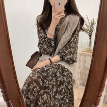 Gentle wear French autumn and winter port wind suit women retro chic high-end light luxury with coat dress cover belly