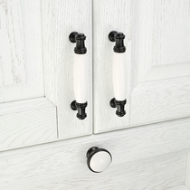 Modern simple cabinet door handle Ceramic black wardrobe sub door handle Drawer single hole round European style hardware