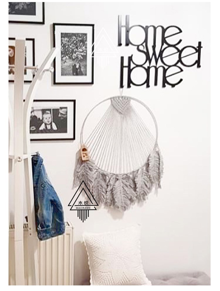 [Feather] Dreamcatcher bông trang trí hai lớp lông màu dệt tấm thảm phòng khách mặt dây chuyền tròn - Tapestry thảm thổ cẩm
