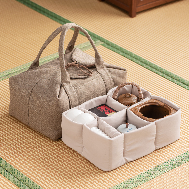 Complete Travel Tea Set Storage Bag, Extra Large, Portable Tea Set for Home and Outdoor Use, Large Capacity Storage Box, Fabric Bag
