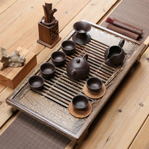 Shangze chicken wings wooden tea tray set Purple sand tea set Solid wood tea table Drawer type ceramic teapot teacup