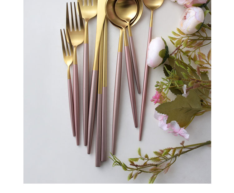 OUDING cherry blossom put pink gold knife and the fork INS steak knife and fork suit household fork spoon stainless steel western tableware