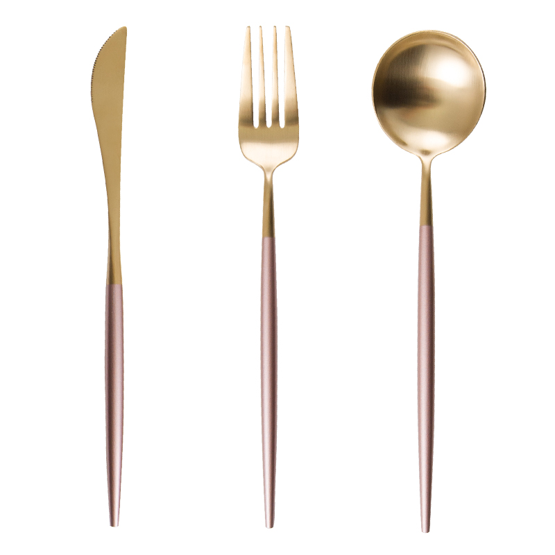 OUDING cherry blossom put pink gold knife and the fork INS steak knife and fork suit household fork spoon stainless steel western tableware
