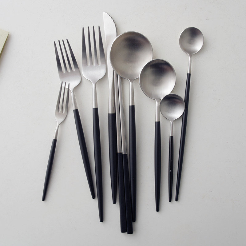 OUDING wild black silver knife and fork stainless steel western food knife and fork chopsticks spoon fruit fork dessert fork spoon drink spoon