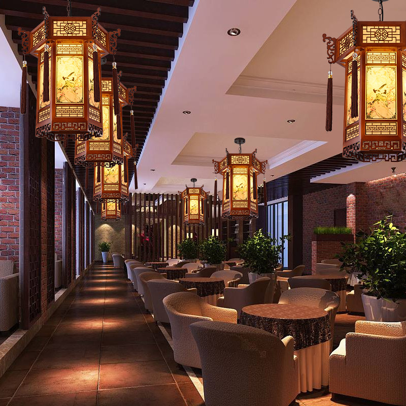 Mid-autumn hexagonal lantern solid wood Chinese palace lantern antique Chinese style Hebei Forbidden City ancient style retro vertical chandelier