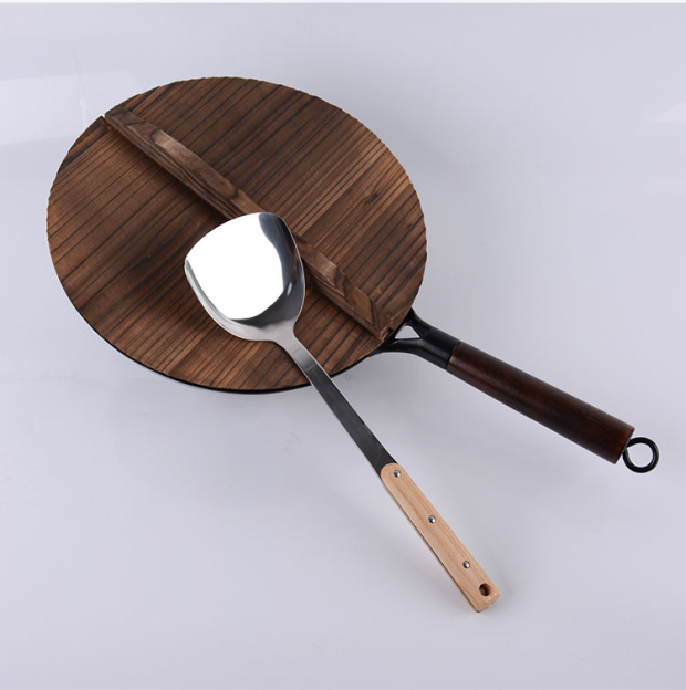 Dụng cụ nhà bếp bằng thép không gỉ mới bằng gỗ tay cầm thìa một dụng cụ nhà bếp dài tay cầm dày nấu xẻng chảo thép carbon
