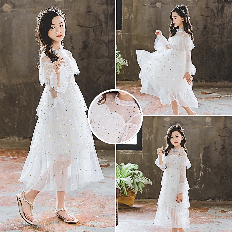 Girls dress spring and autumn 2022 new girl dress skirt long-sleeved big girl fluffy yarn princess dress foreign style - Taobao